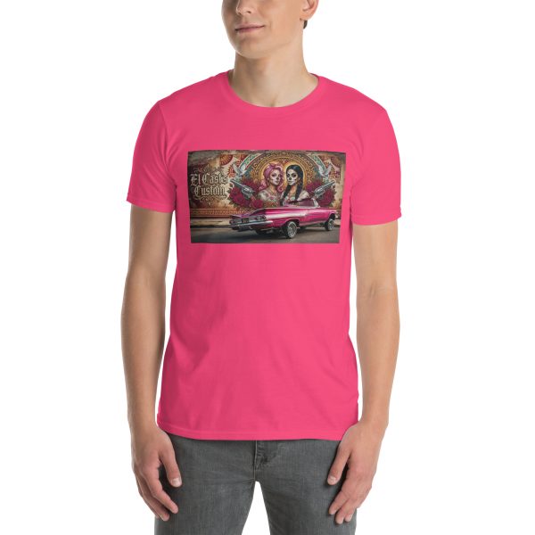 unisex-basic-softstyle-t-shirt-heliconia-front-6a518bb804c2e.jpg T-Shirt « El Chola’s Custom » – L’Esprit Lowrider en Édition Exclusive