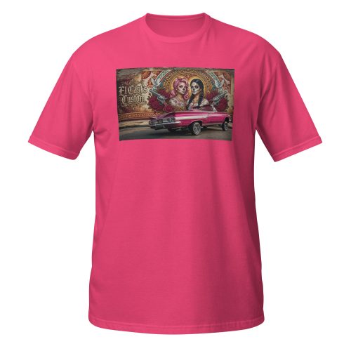 unisex-basic-softstyle-t-shirt-heliconia-front-6a5198b1a2497 T-Shirt « El Chola’s Custom » – L’Esprit Lowrider en Édition Exclusive
