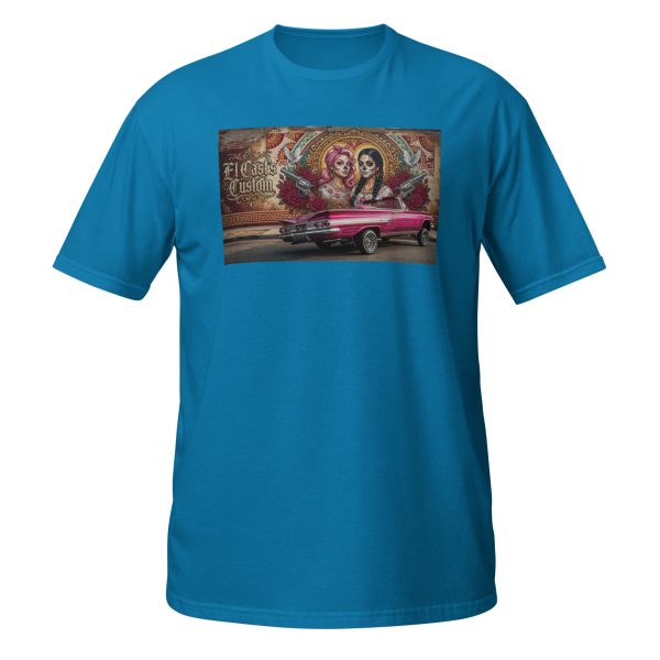 unisex-basic-softstyle-t-shirt-sapphire-front-6a5198b1a2412 T-Shirt « El Chola’s Custom » – L’Esprit Lowrider en Édition Exclusive