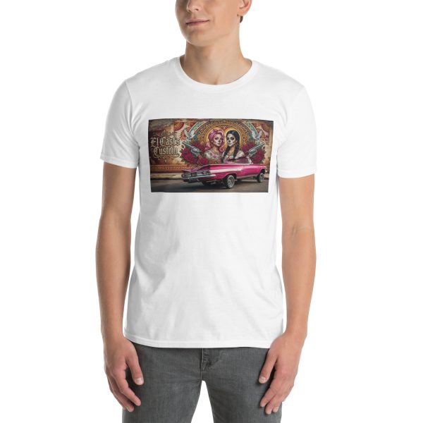 unisex-basic-softstyle-t-shirt-white-front-6a518bb7f2ea2.jpg T-Shirt « El Chola’s Custom » – L’Esprit Lowrider en Édition Exclusive